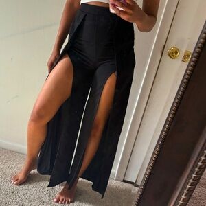 A’gaci Black Front slit wide leg pants